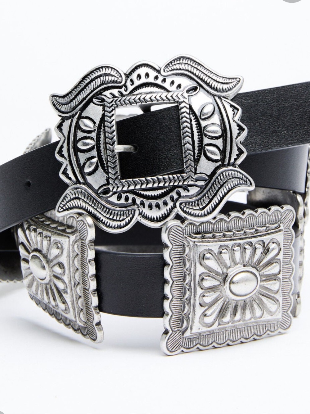 Shyanne Black Leather Western Concho Belt with Silver Hardware